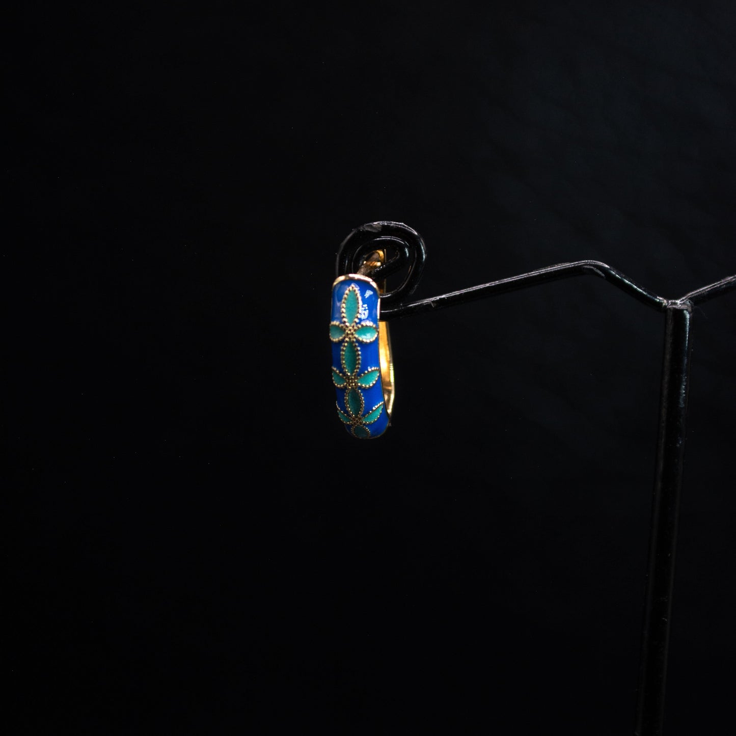 Blue and Gold Enamel Hoop Earrings