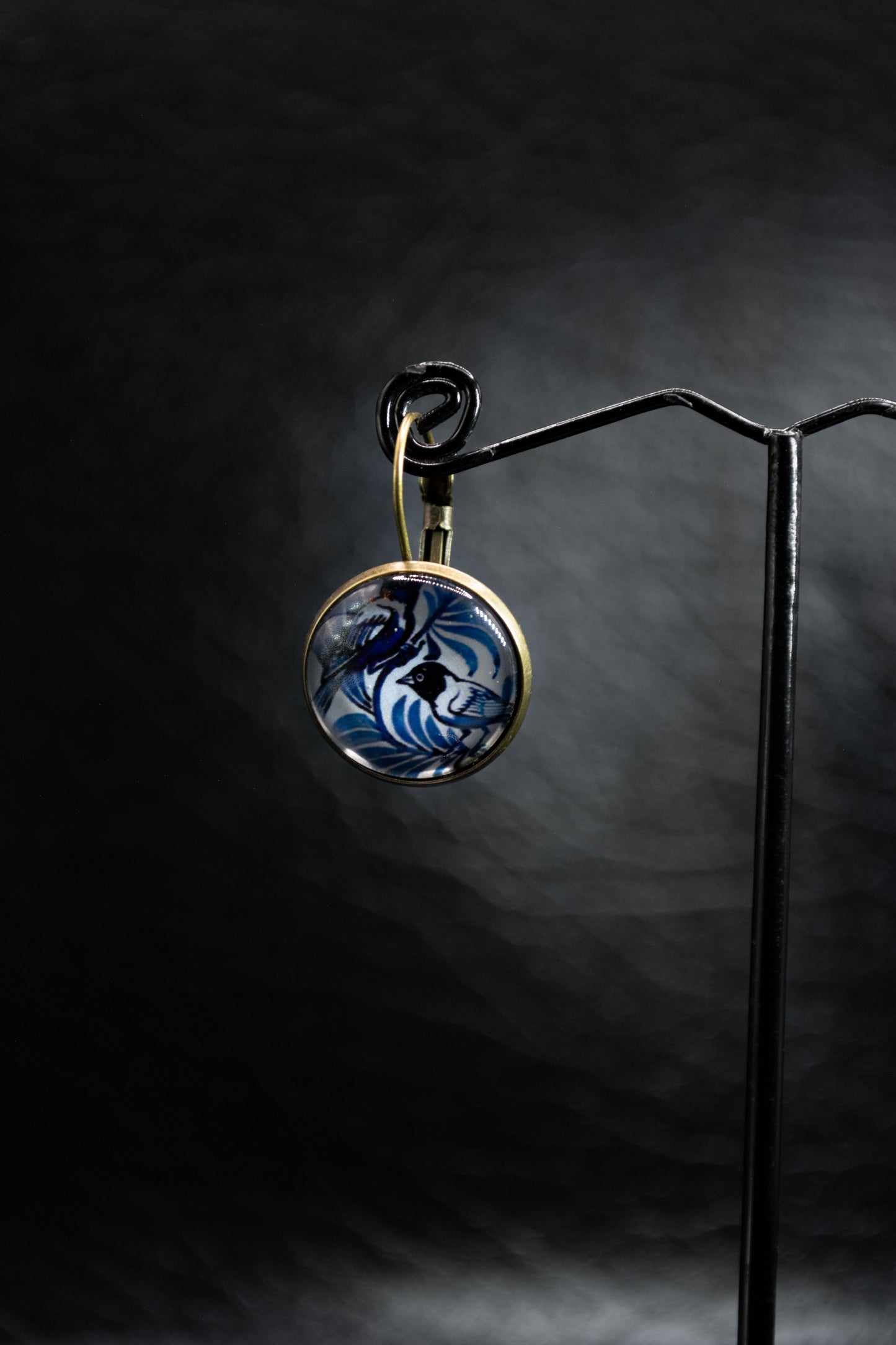 Blue Bird Earrings with Foliage Design