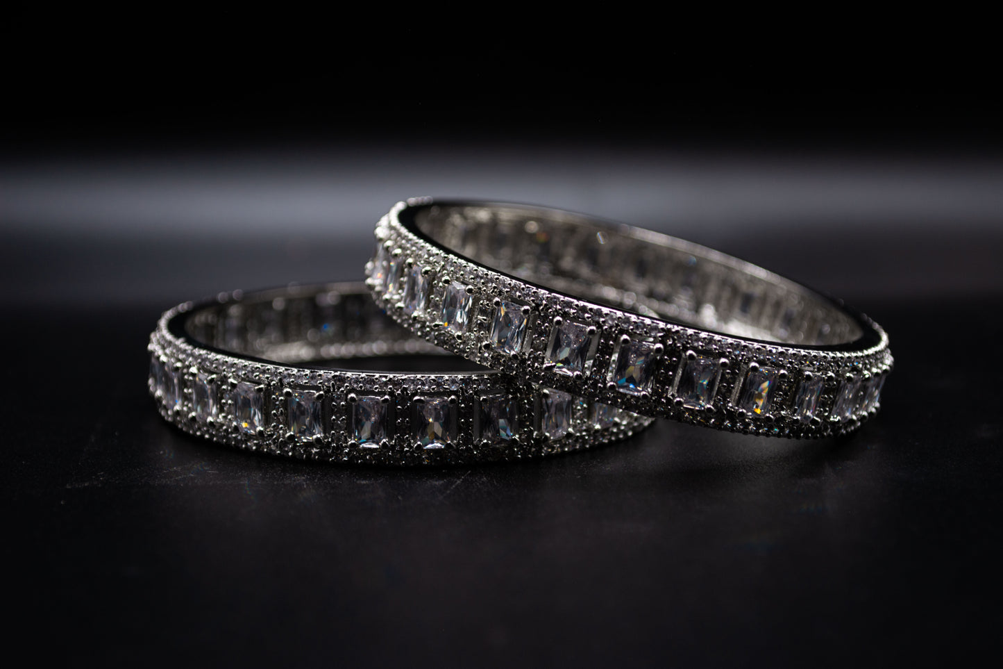 2-piece Silver Tennis Crystal Bracelets
