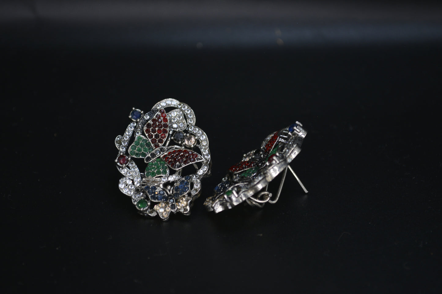 Butterfly Earrings with Multicolor Stones
