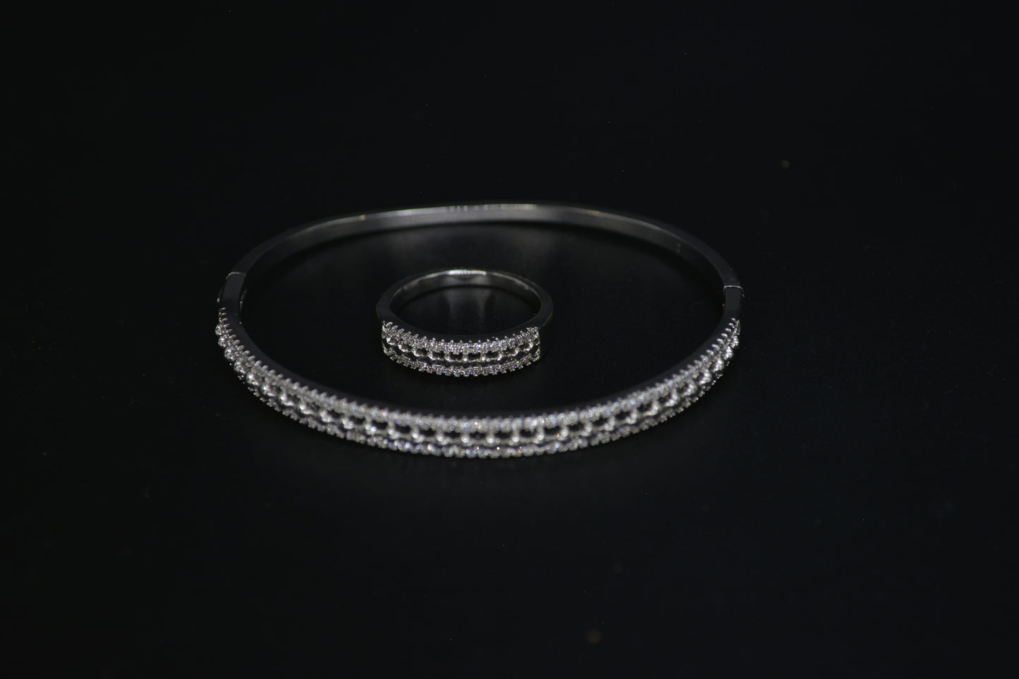 Double-Row Stone Bracelet and Ring Combo (free size Openable)
