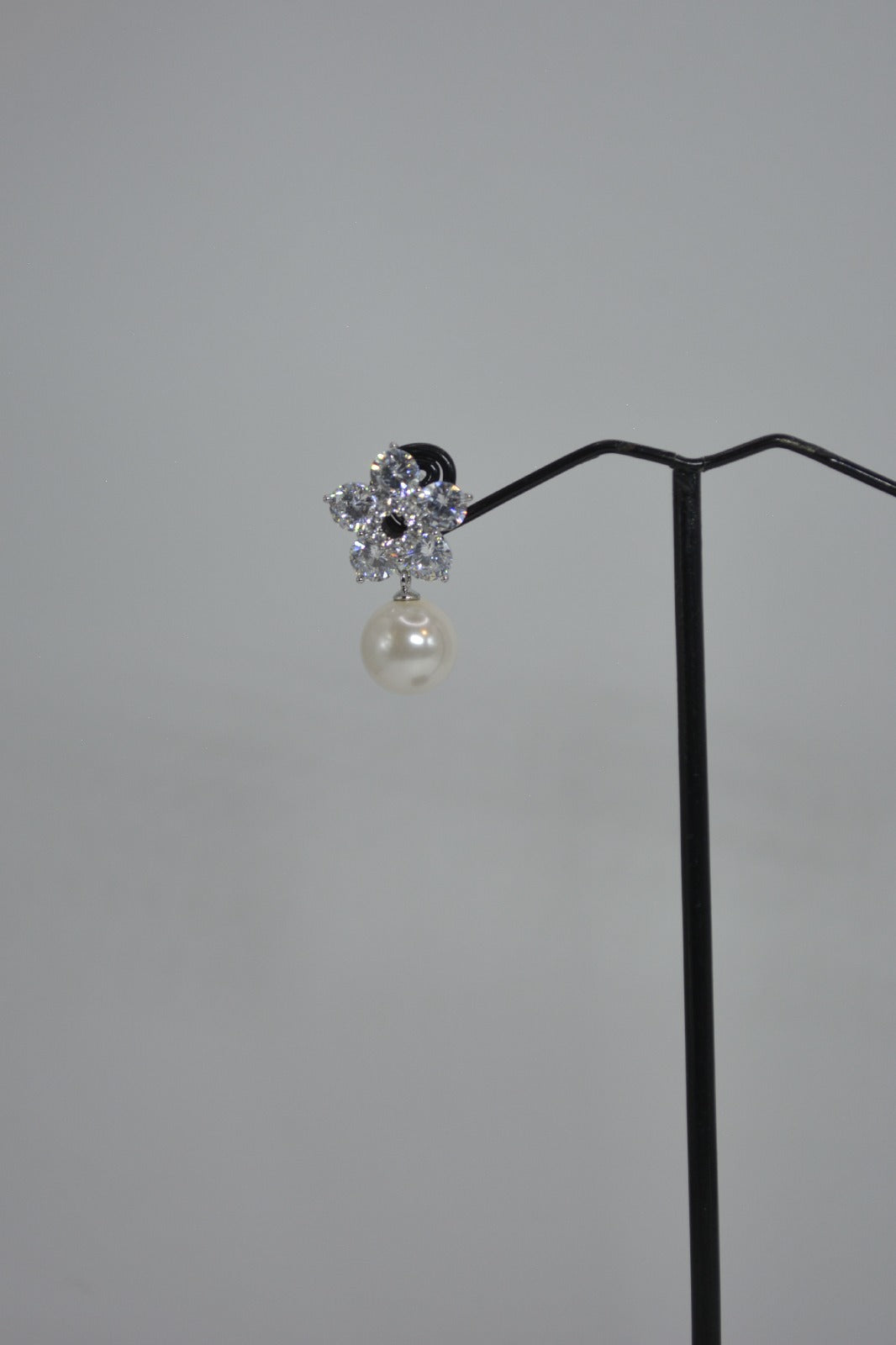 Crystal flower drop earrings with pearl accents