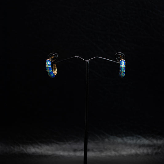 Blue and Gold Enamel Hoop Earrings