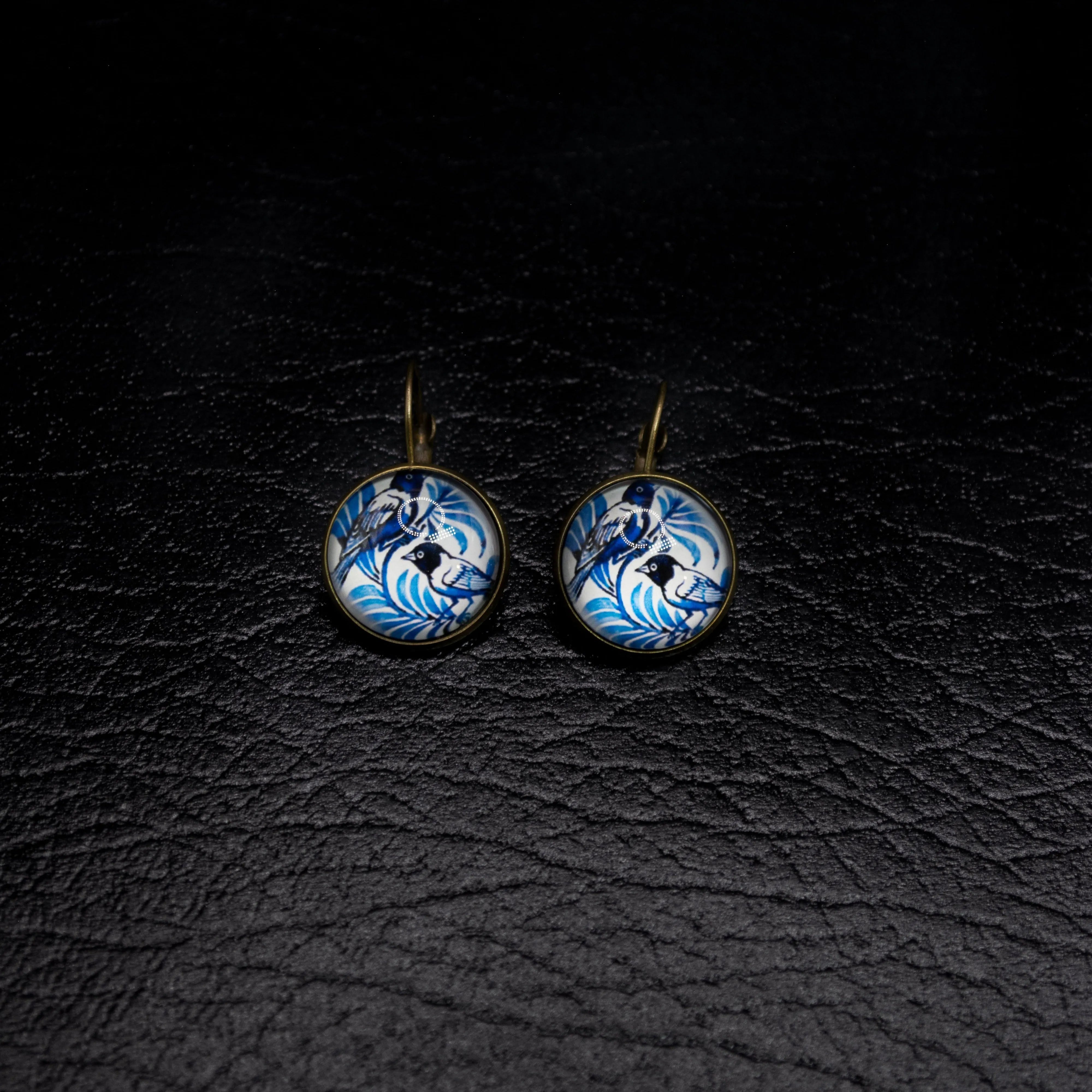 Blue Bird Earrings with Foliage Design - SOVRATI
