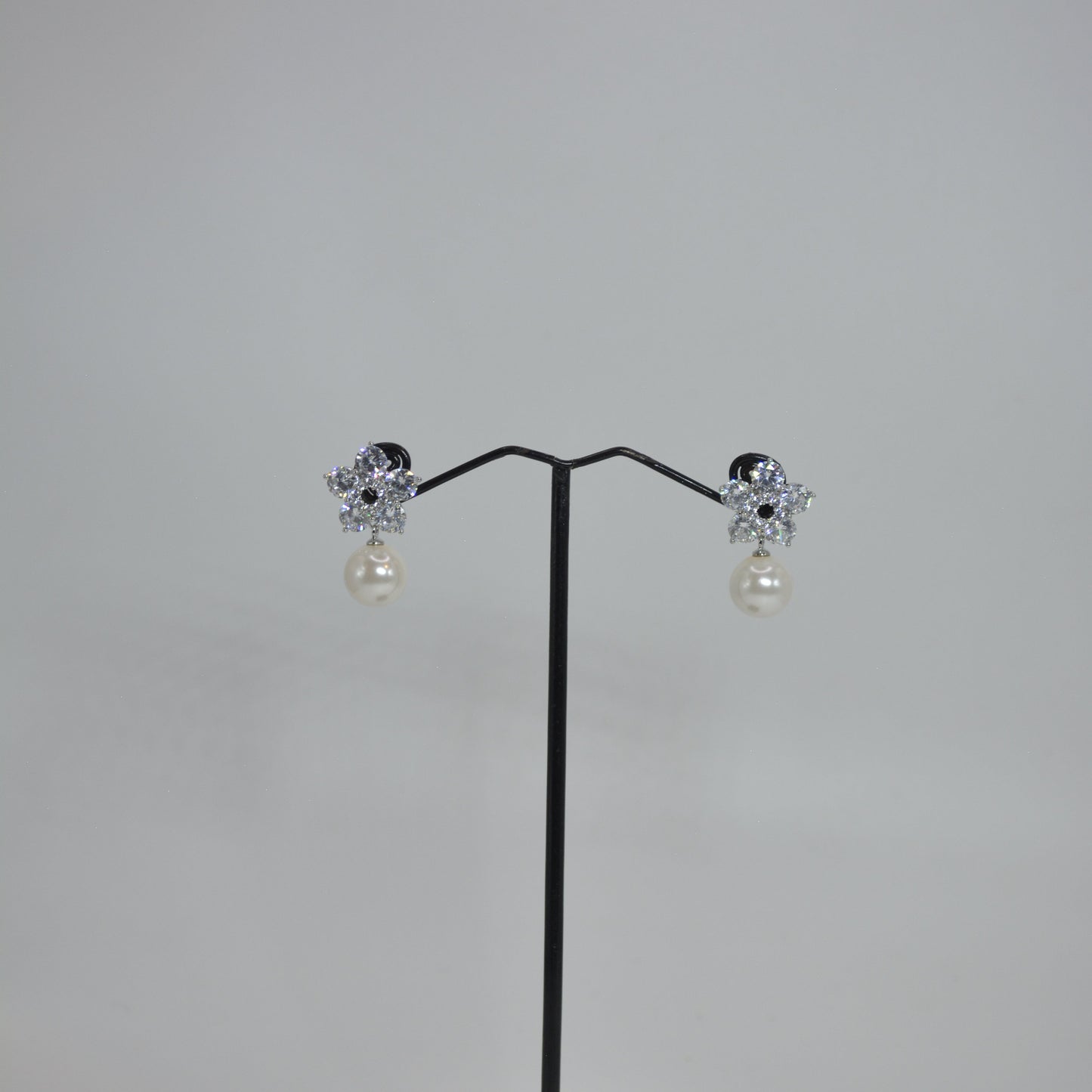 Crystal Flower Drop Earrings with Pearl Accents