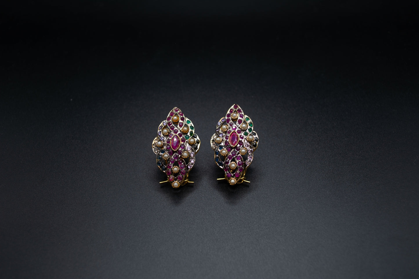 Luxurious Multi-Gemstone Leaf-Shaped Earrings