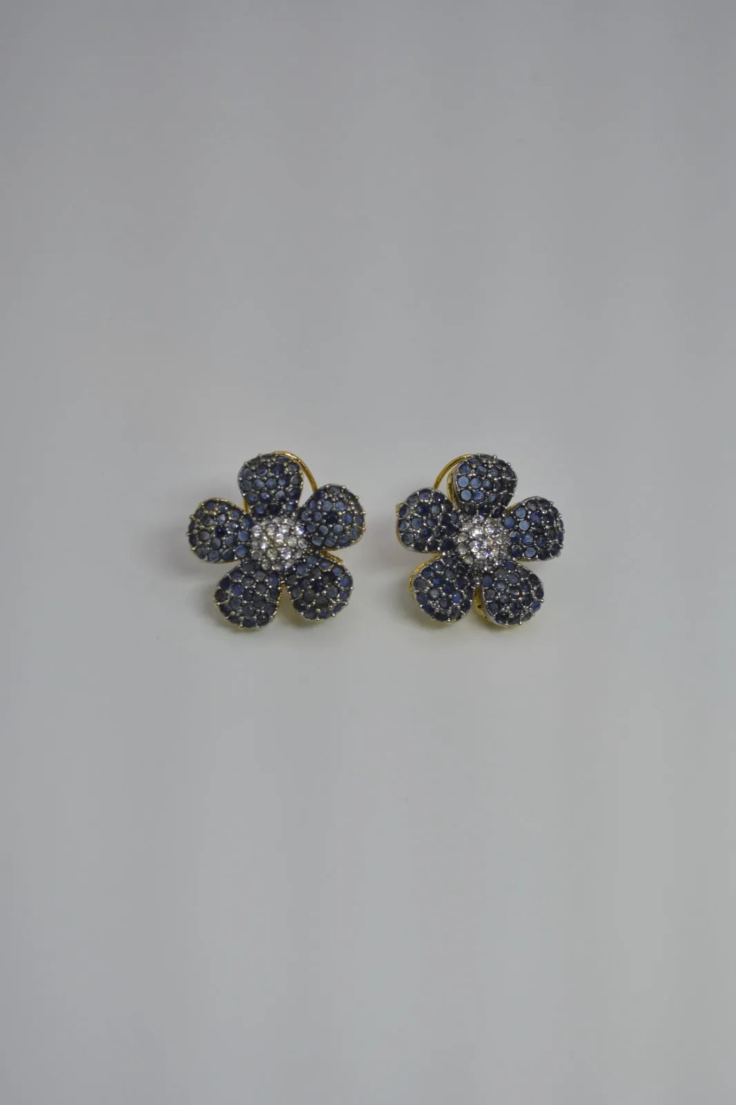'-Flower Earrings with Clear Stone Centers-Flower Earrings with Clear Stone Centers