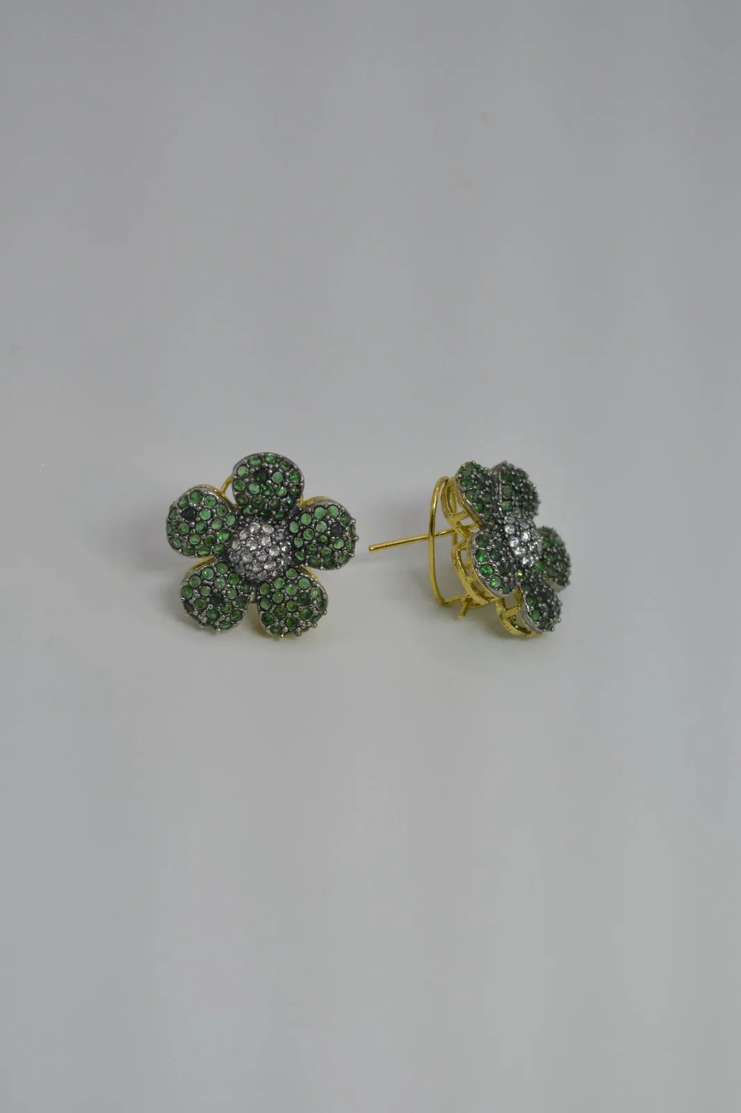 '-Flower Earrings with Clear Stone Centers-Flower Earrings with Clear Stone Centers