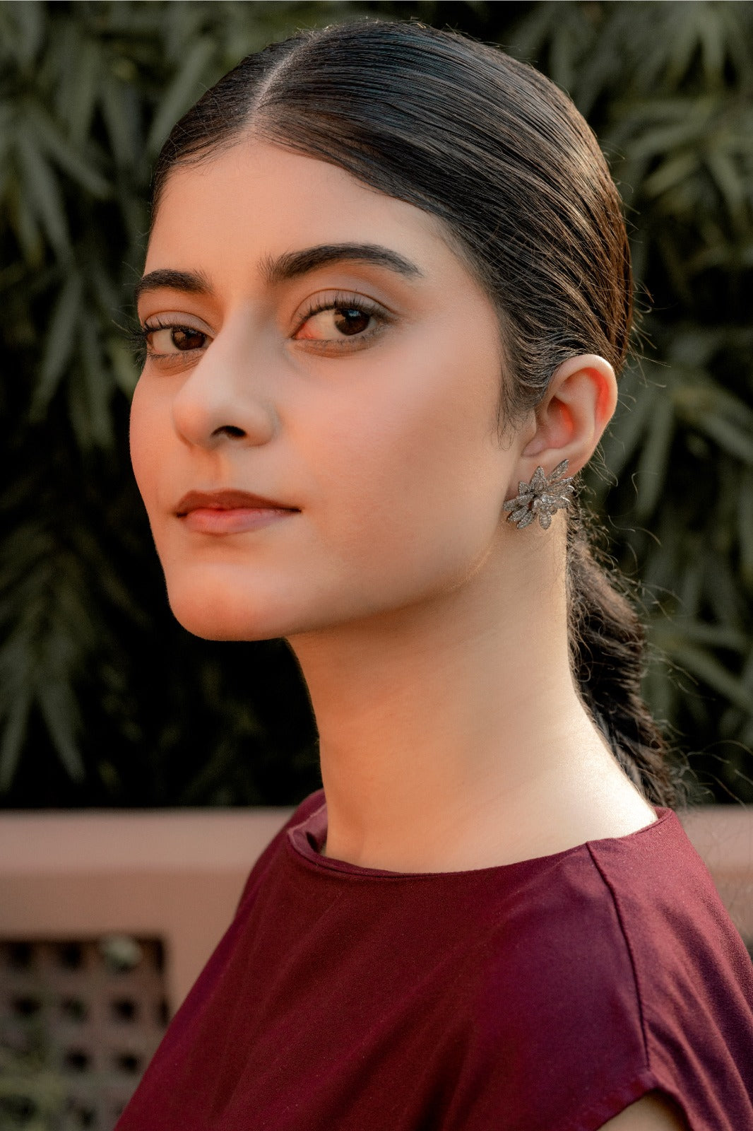 Triangular Earrings With Clear Stones