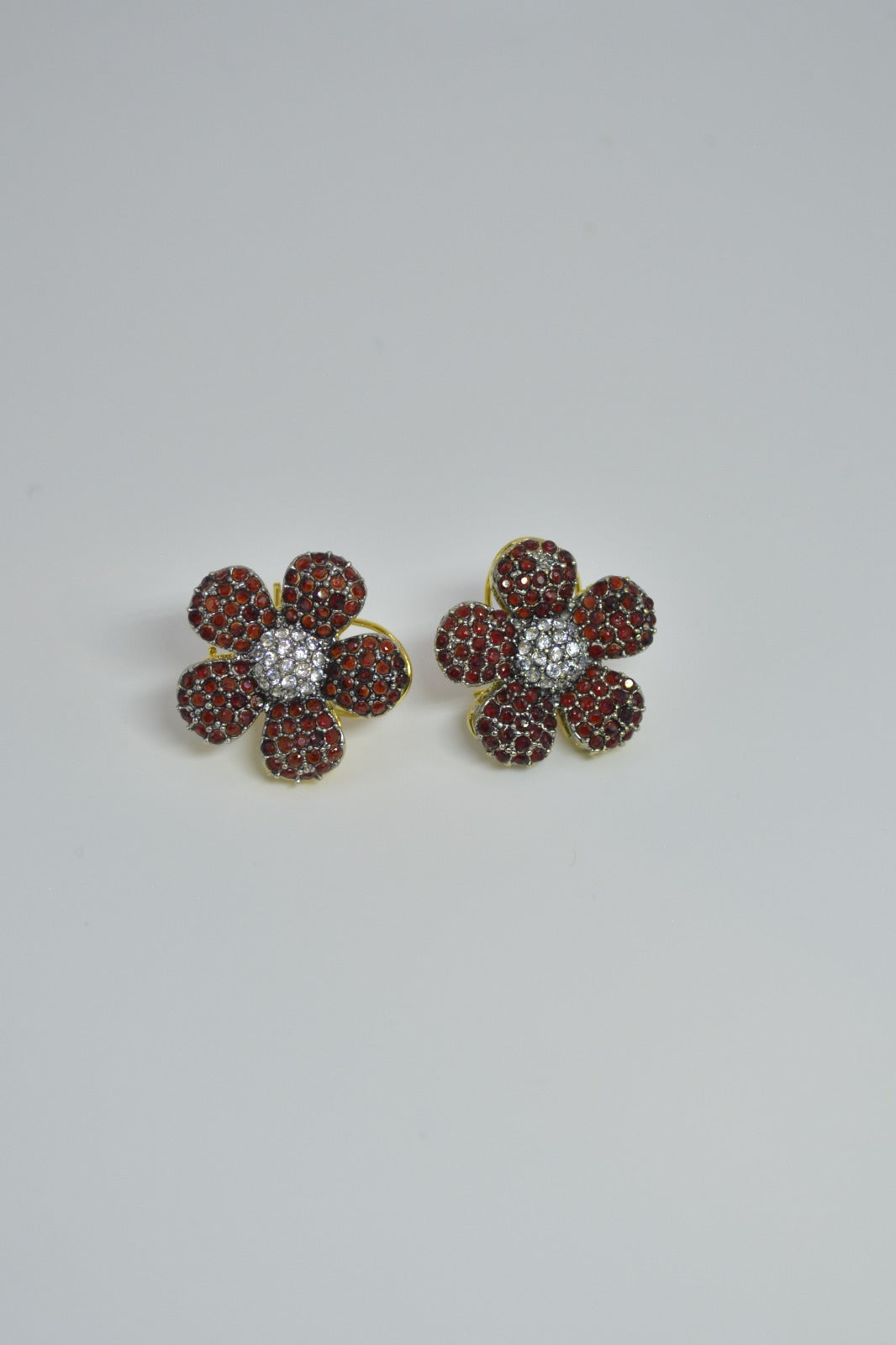 Flower Earrings with Clear Stone Centers