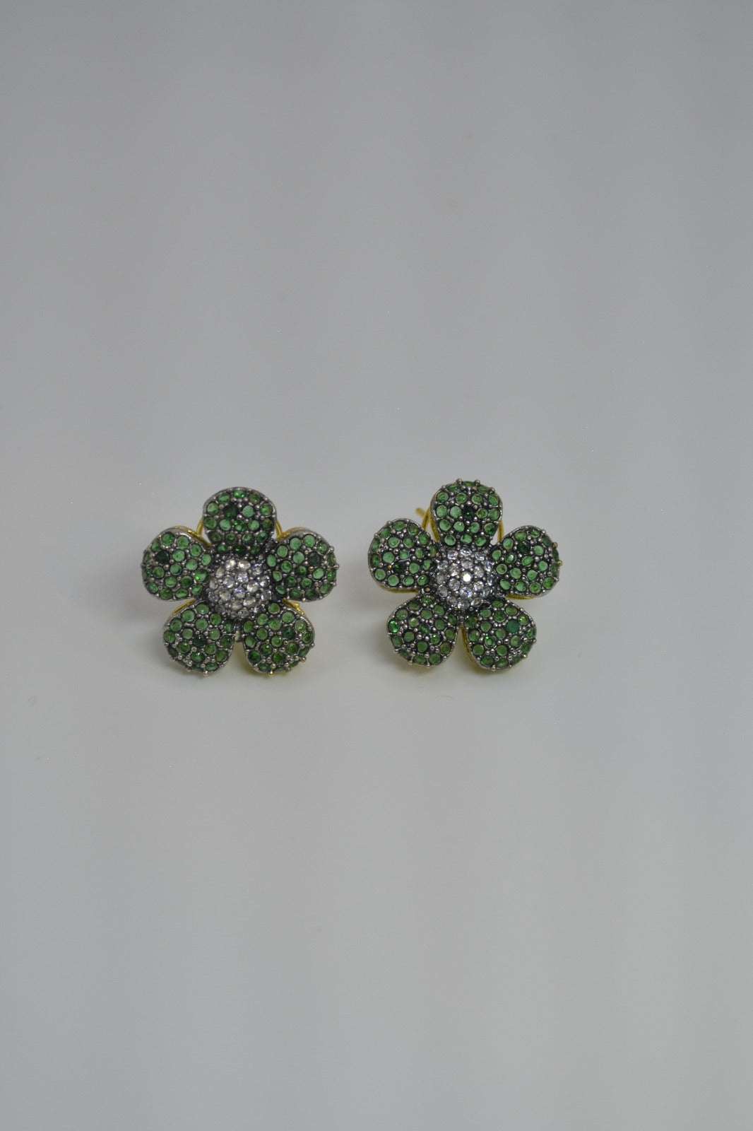 Flower Earrings with Clear Stone Centers