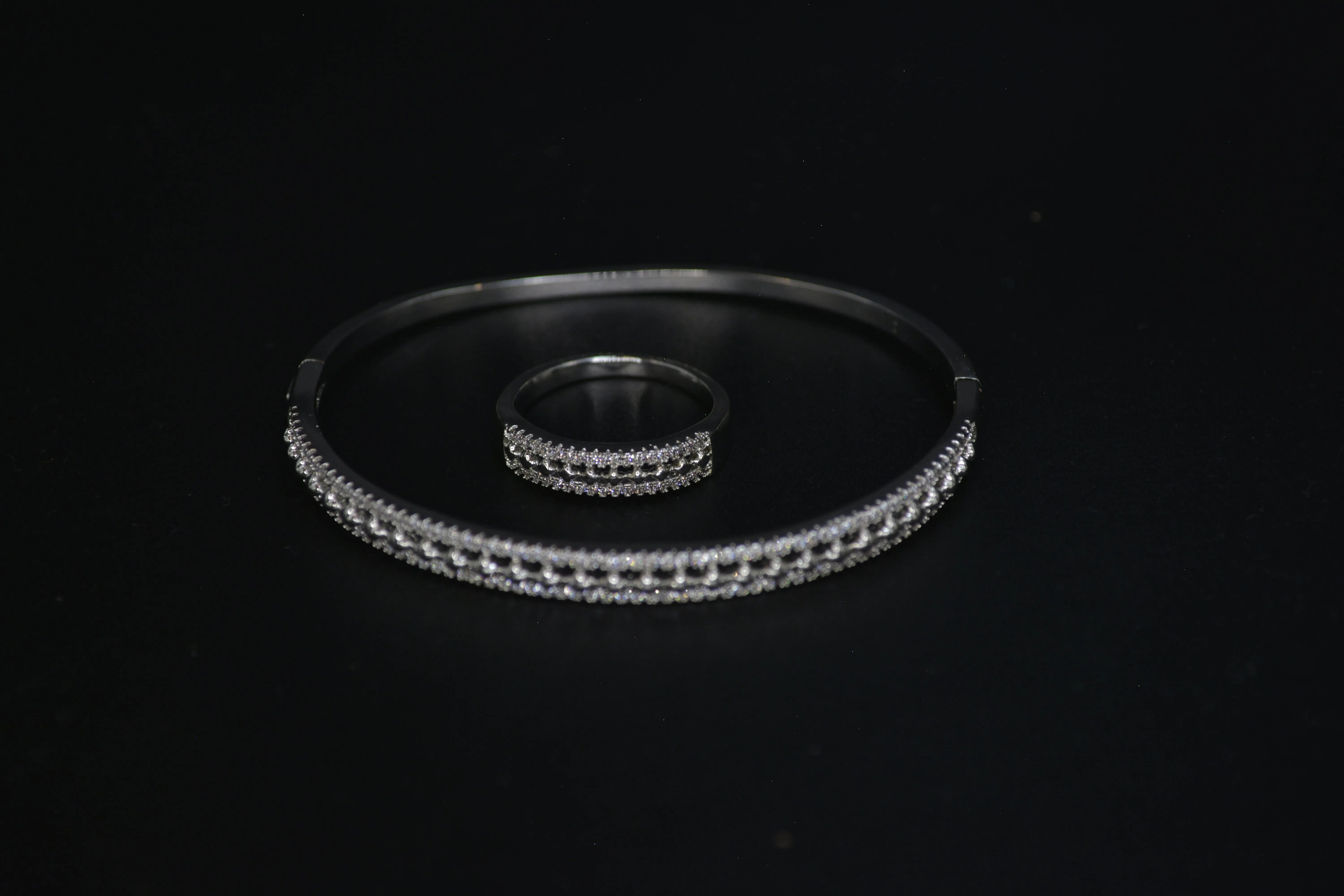 SJB27-Double-Row Stone Bracelet and Ring Combo (free size Openable)-Double-Row Stone Bracelet and Ring Combo (free size Openable)