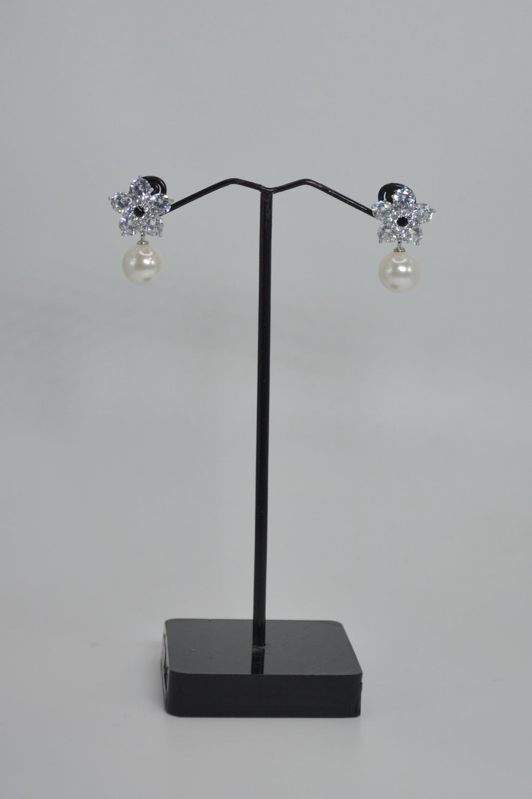 Crystal flower drop earrings with pearl accents