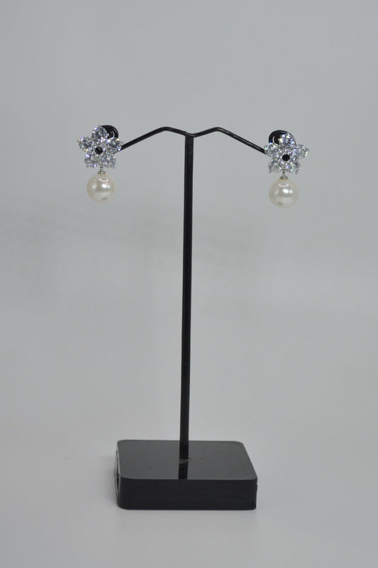 Crystal flower drop earrings with pearl accents