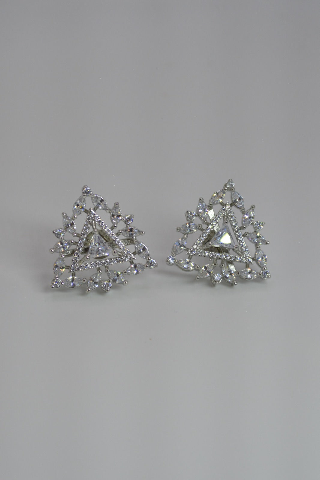 Triangular Sterling Silver Earrings with intricate detail