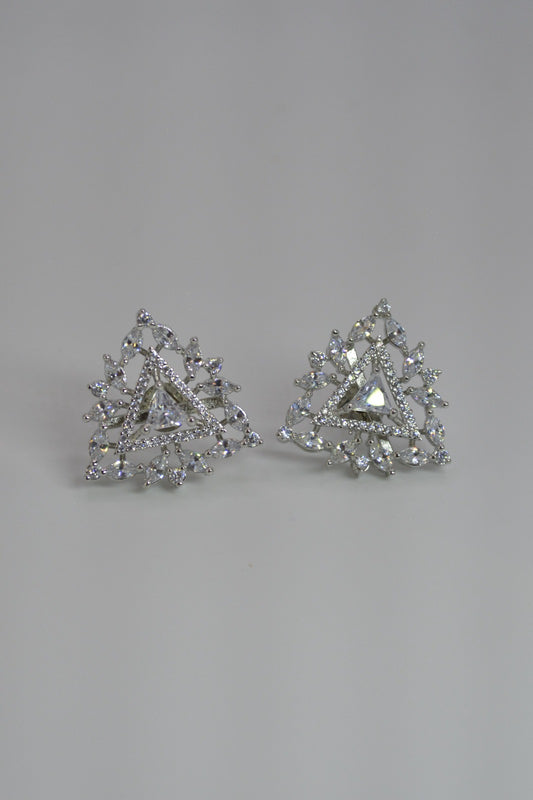 Triangular Sterling Silver Earrings with intricate detail